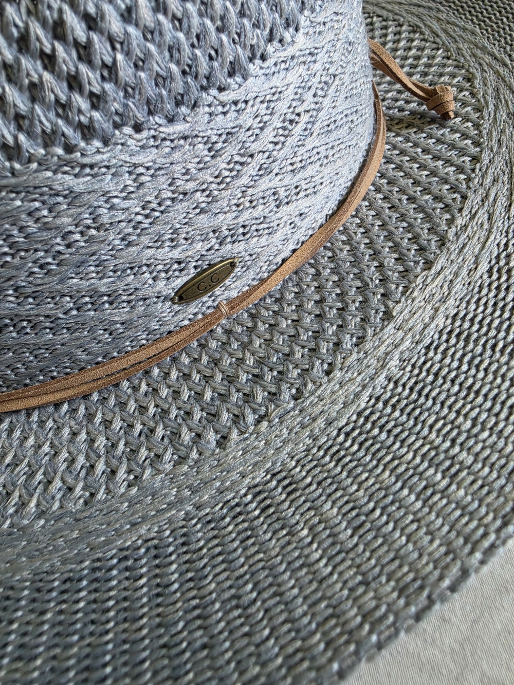 C.C Gray Straw Sun Hat with Brown Band - Women's Accessories - Picture 3 of 5